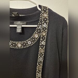 2 Piece Womens Black Embellished Top Medium Beads And Rhinestones